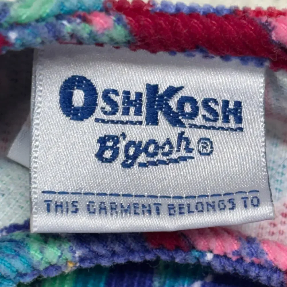 Vintage OshKosh B'Gosh Dress Girls 6 Pink Floral Corduroy Jumper Leafs Made USA